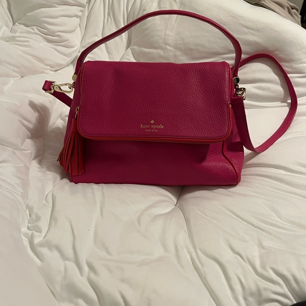 kate spade Hot Pink Pebbled Leather Satchel with Tassel